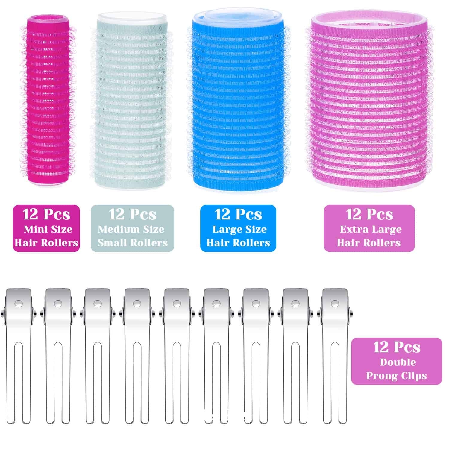 image:imageAnezus SelfGrip Rollers Set  60 Pcs Multicolored Curlers and Clips for HairstylingMulticolored
