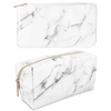 image:imageanezus 2Pcs Marble Cosmetic Toiletry Makeup Bag Travel Brush Storage Pouch with Gold Zipper