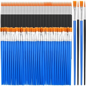 image:image200 Pcs Small Paint Brushes Bulk Anezus Detail Paint Brushes Fine Brushes with Flat and Round Tip Acrylic Brushes Set for Classroom Water Color Pumpkin Canvas Painting Touch UpMixed100Flat100Fine