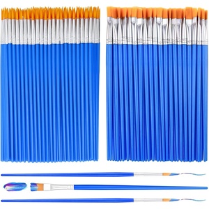 image:image200 Pcs Small Paint Brushes Bulk Anezus Detail Paint Brushes Fine Brushes with Flat and Round Tip Acrylic Brushes Set for Classroom Water Color Pumpkin Canvas Painting Touch UpMixed50Flat50Fine