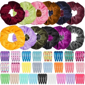 image:imageAnezus 100 Pcs Hair Clips Snap Hair Barrettes with 12 Pcs Velvet Scrunchies for Women Girls Hair Accessories