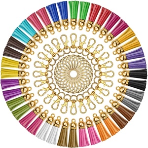 image:imageAnezus 100Pcs Craft Tassel Set  50 Tassels 25 Lobster Clasp Keychains 25 Rings for Acrylic Keychains Gold
