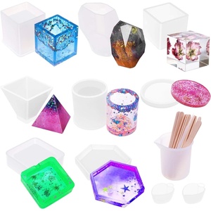 image:imageEpoxy Resin Molds Kit Anezus 8 Pack Epoxy Resin Large Molds Including Coaster Cube Pyramid Stone Resin Mold Resin Silicone Molds with Silicone Mixing Cups amp Wood Sticks