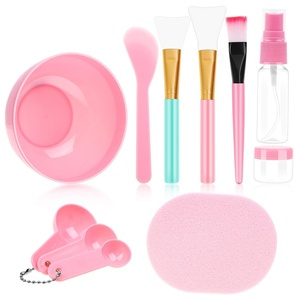image:imageanezus 11 Pcs DIY Facial mask Mixing Tool Kit with Bowl Stick Spatula Silicone Brush Spray Bottle Puff Soaking Bottle Gauges PinkPink