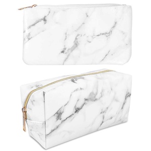 image:imageanezus 2Pcs Marble Cosmetic Toiletry Makeup Bag Travel Brush Storage Pouch with Gold Zipper